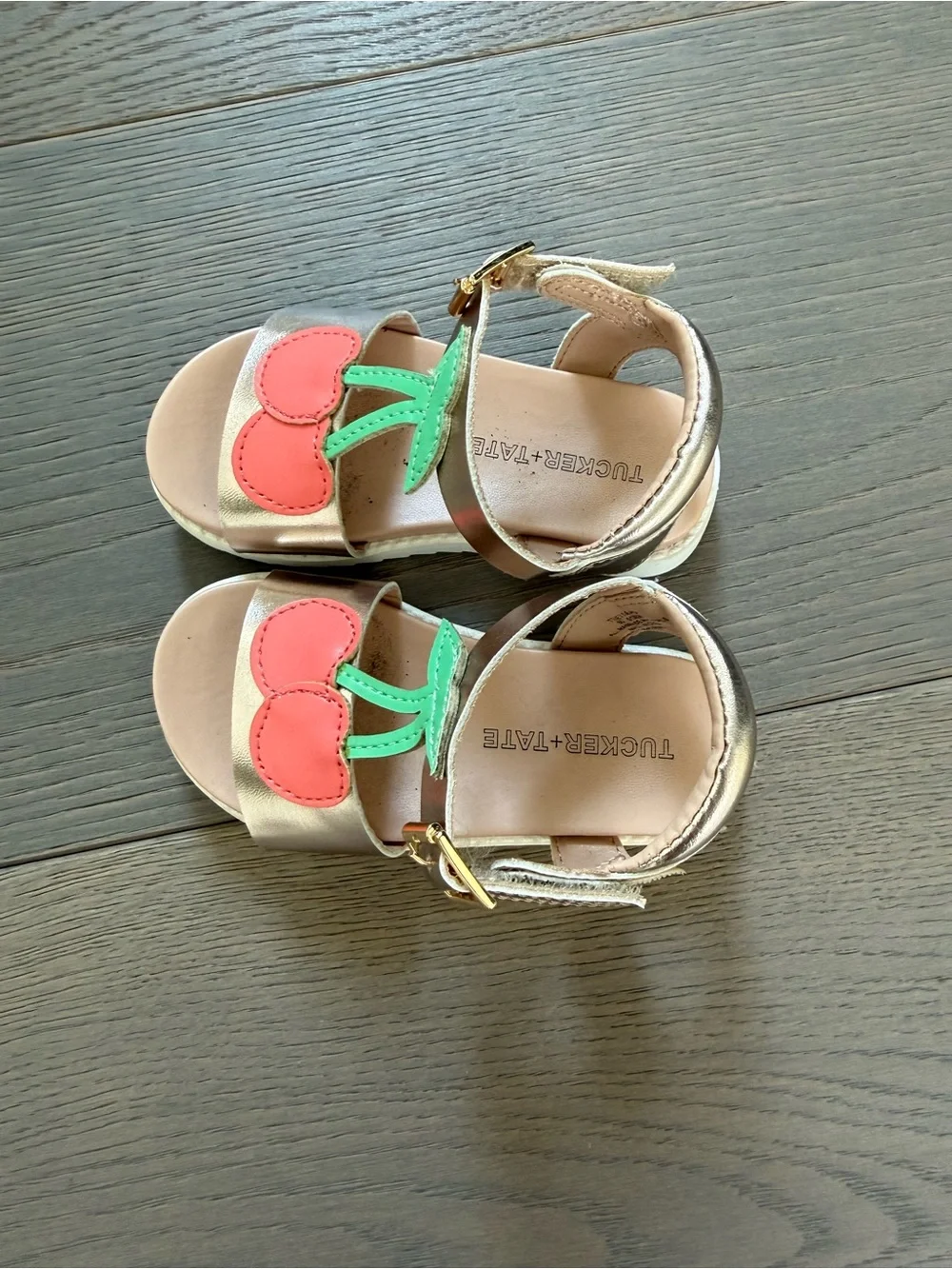 Tucker + Tate Gold Sandals with Pink Cherry Appliqués
